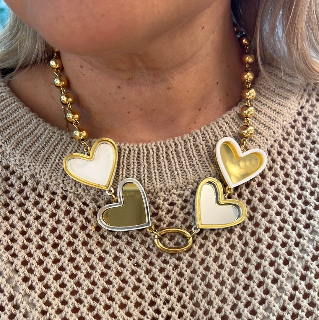 Necklace Heart Mirrow w&b