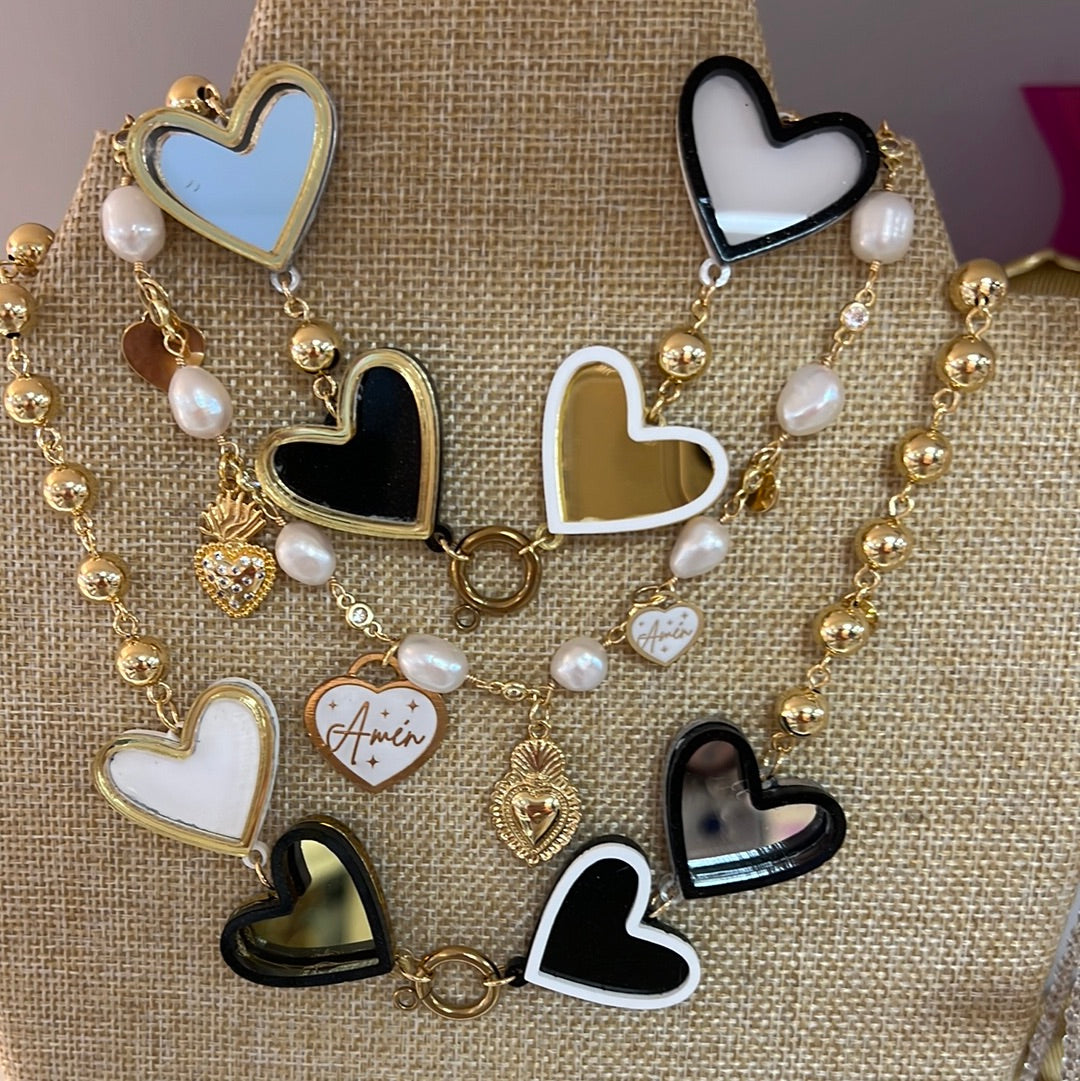 Necklace Heart Mirrow w&b