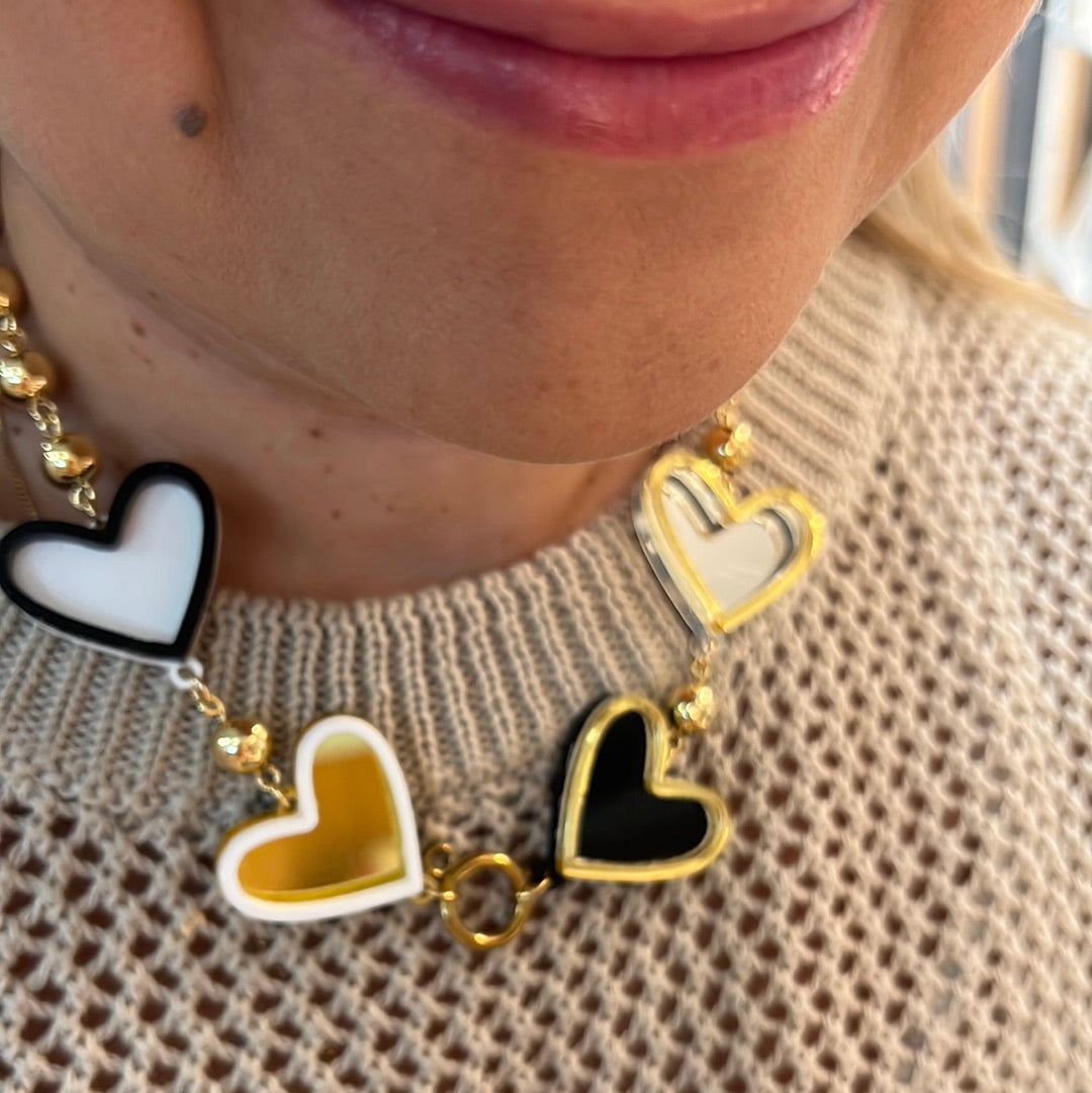 Necklace Heart Mirrow w&b