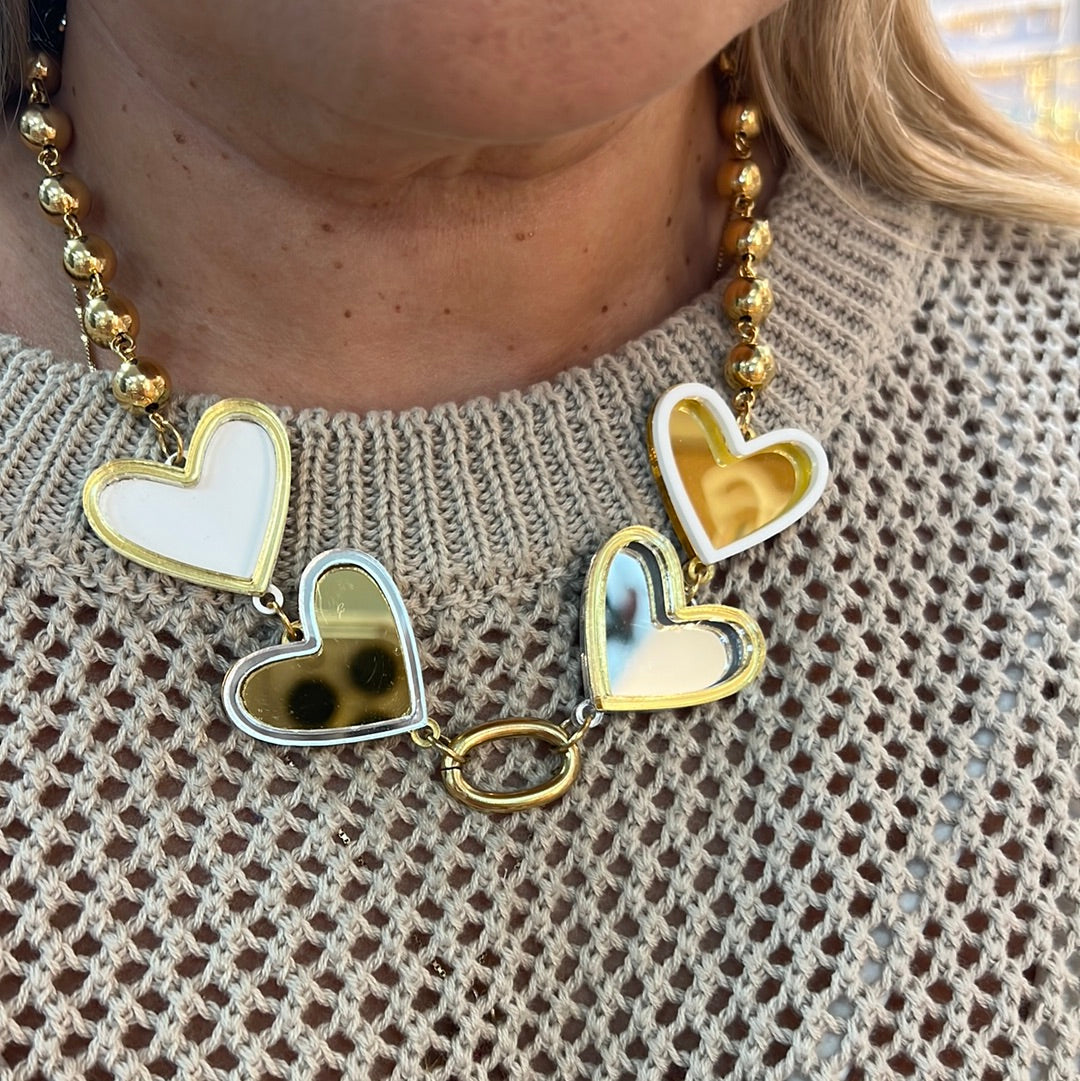 Necklace Heart Mirrow w&b