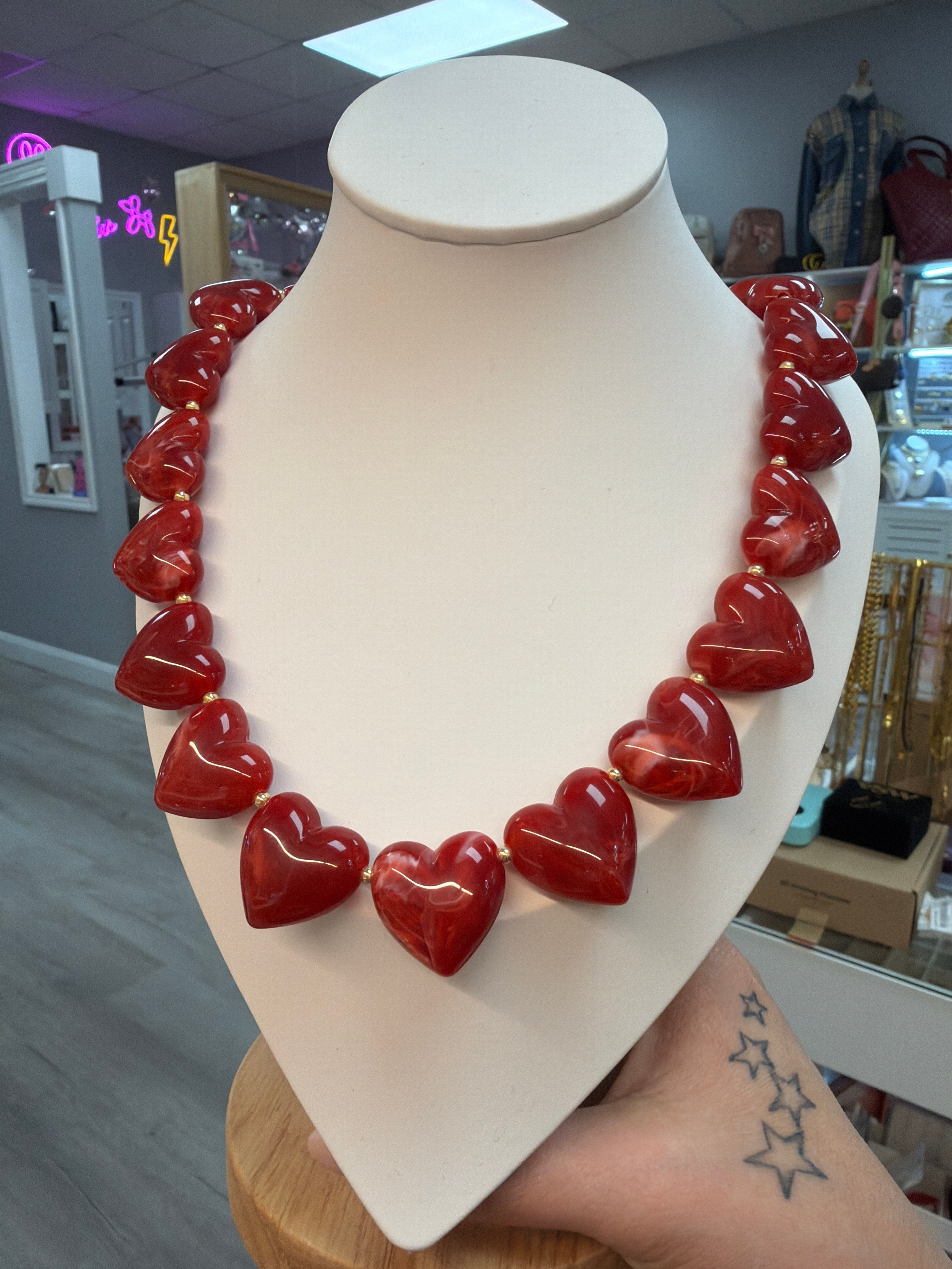 Red marble necklace heart
