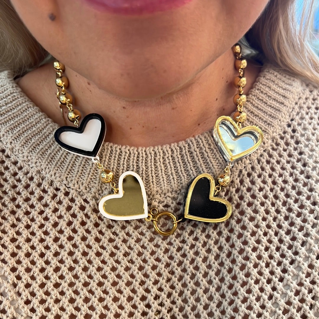 Necklace Heart Mirrow w&b