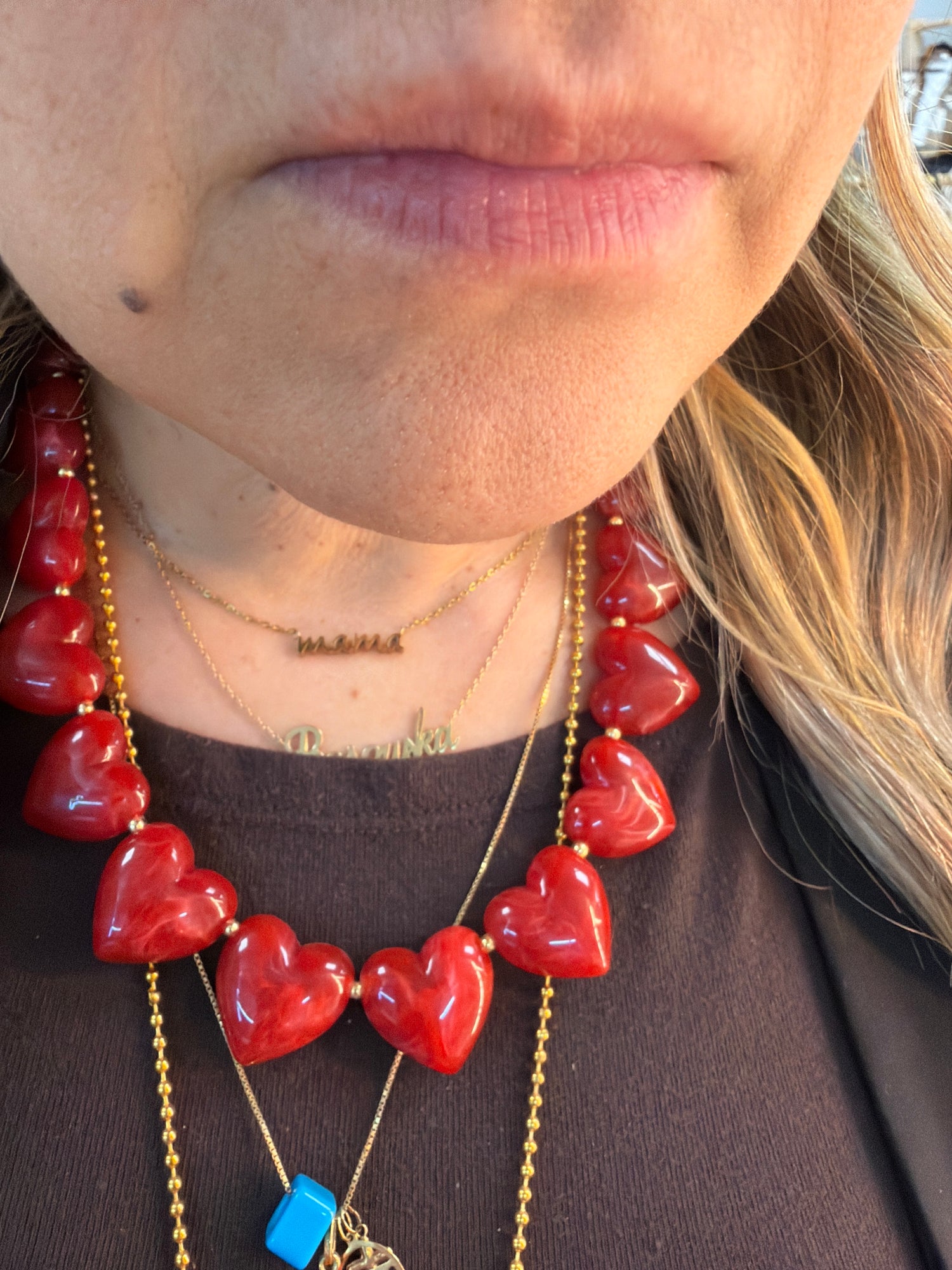 Red marble necklace heart