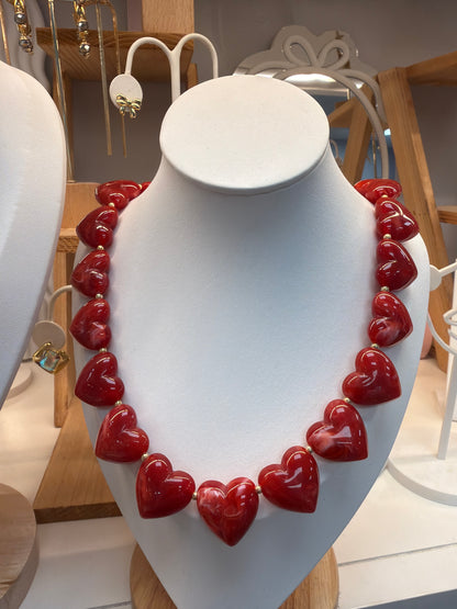 Red marble necklace heart