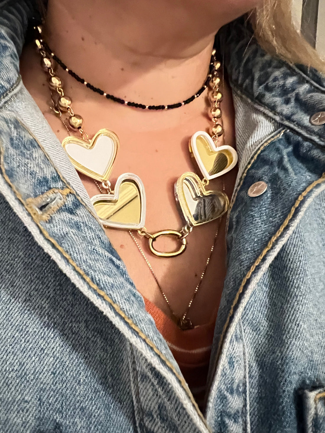 Necklace Heart Mirrow w&amp;b